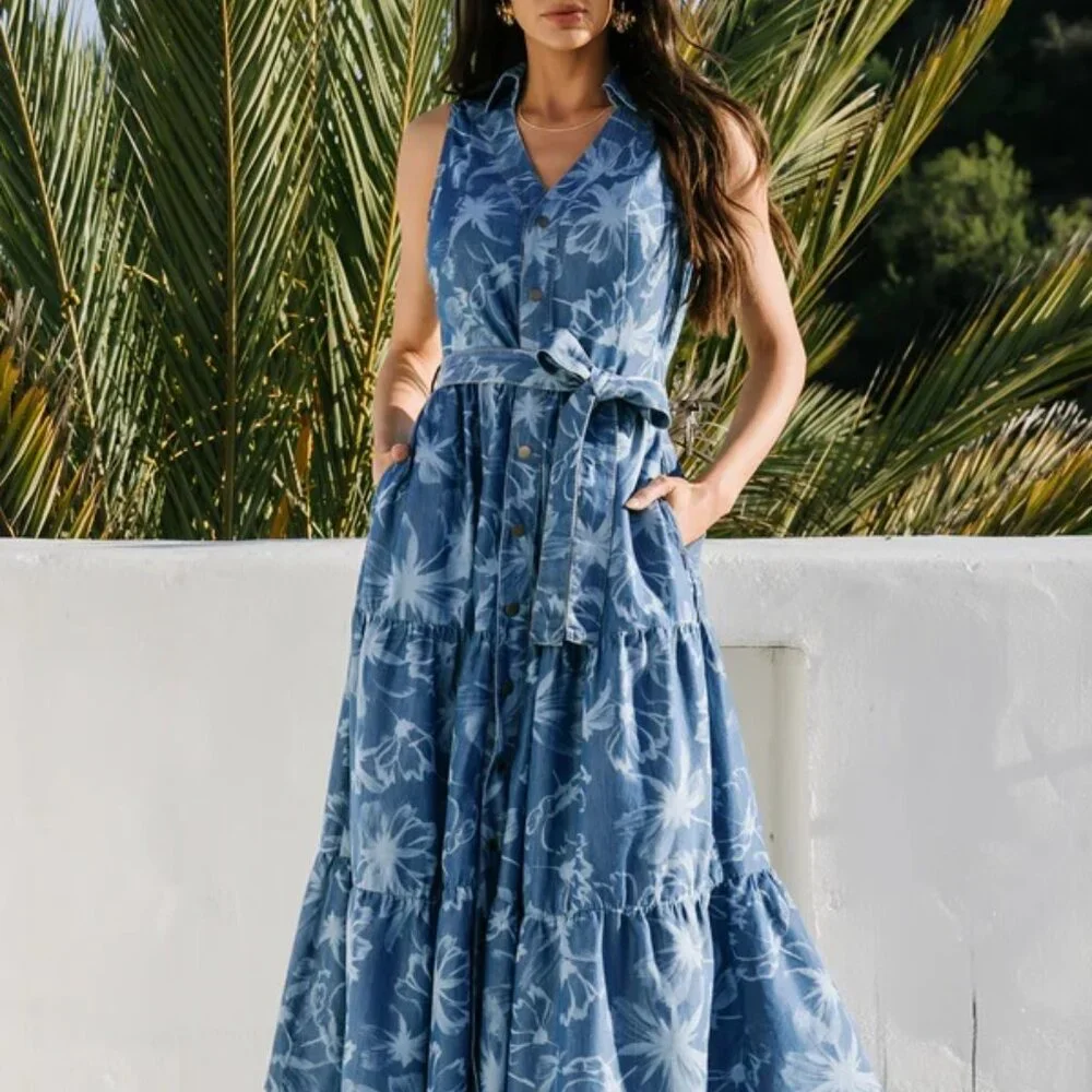 Baltic Born Rocío Soft Denim Dress | Blue Print Size M - Picture 6 of 7